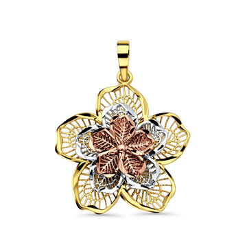 14K Tri Color Gold Filigree Flower Pendant 26mmX23mm 2.1 grams